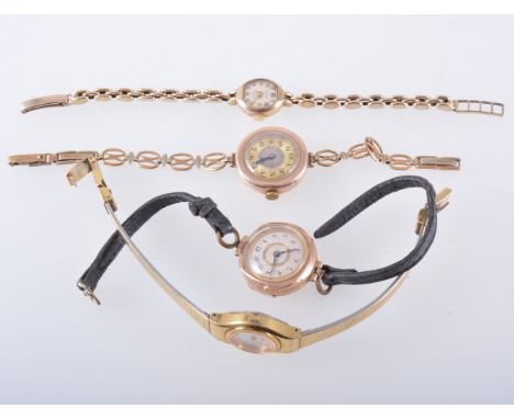 A collection of four wrist watches, two vintage watches in rose metal cases, one hallmarked 9 carat gold, a modern Citizen qu