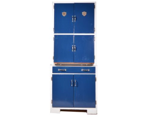 Vintage painted kitchen cabinet, fitted with drawers and cupboards, enamelled sliding surface, width 77cm, depth 53cm. height