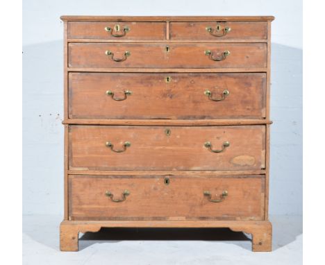 Georgian stripped oak and pine chest on chest, fitted with two short and four long drawers, bracket feet, width 115cm, height