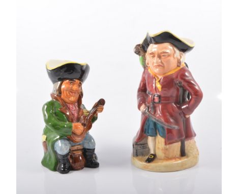 Staffordshire musical character jug, Long John Silver, 26cm; and a Sylvan Pottery musical character jug, Guitarist, movement 