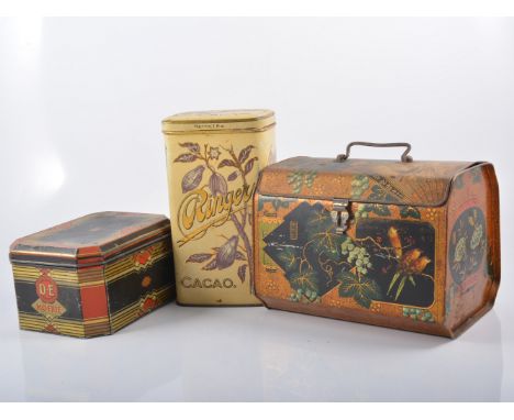 Early 20th century Japanese style biscuit tin, and collection of other vintage food tins.