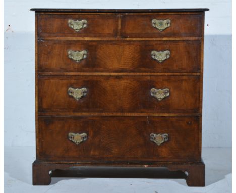 Small Georgian style mahogany chest, the top with cross-banding and herringbone stringing, two short and three long graduatin