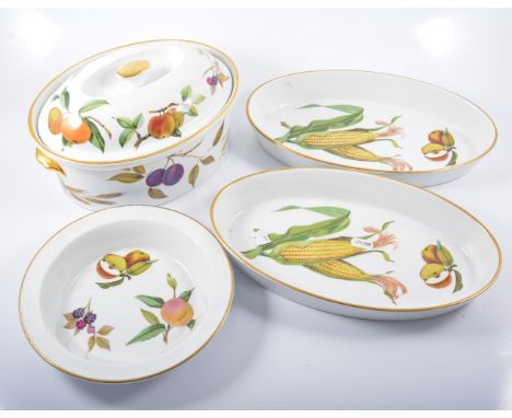 Small collection of Royal Worcester, Evesham Ware, consisting of mini tureen, two oval serving dishes and a circular dish, (4