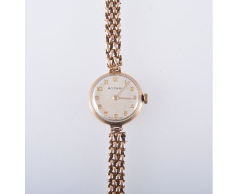 A Lady's Rotary wristwatch, 17mm cream arabic dial in a gold coloured case fitted with a 9 carat yellow gold Wristwear 6.5mm 