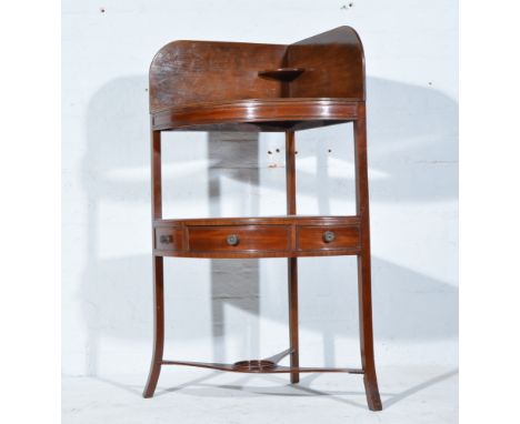 Victorian mahogany corner washstand, frieze drawer and dummy drawer fascias, splayed legs joined by a shelf, width 77cm; toge