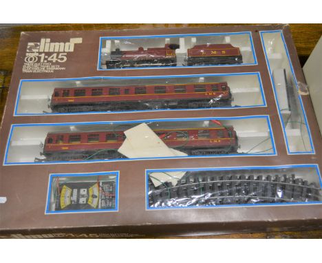 Lima O gauge scale 1:45 electric train set, LMS engine with passenger coaches, track etc.