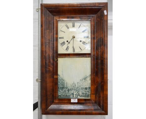 American mahogany shelf clock, white enamelled dial, movement striking on a bell, printed trade label, Welch, Connecticut, 67