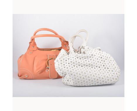 Four designer handbags, a small cream Chanel handbag quilted with logo fastener and four chain link handle, a Lulu Guiness wh