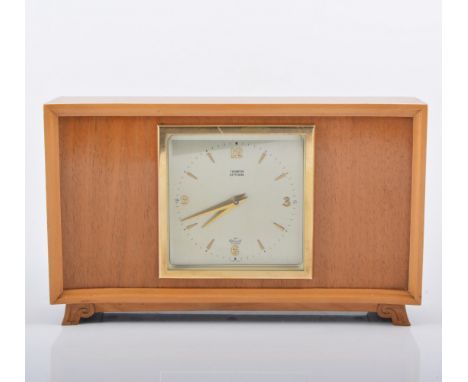  Elliot Art Deco period satin walnut mantel clock, retailed by Thornton, Kettering, square champagne dial, W25cm