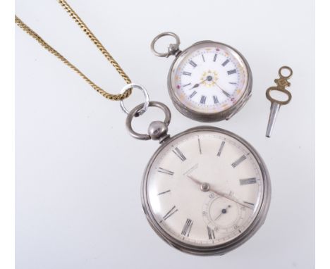 A silver open faced pocket watch, the 45mm dial marked Fattorini Skipton having a roman numeral chapter ring and subsidary se