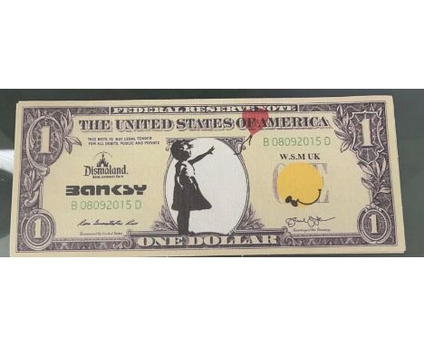 DISMALAND – BANKSYBanksy is a Dismal, 2015Sérigraphie sur toile figurant un billetCertificat au dos de l’œuvre mentionnant « 