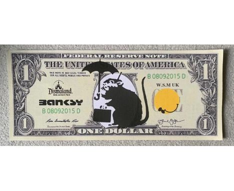 DISMALAND - BANKSYBanksy is a Dismal, 2015Sérigraphie sur toile figurant un billetCertificat au dos de l'œuvre mentionnant "T