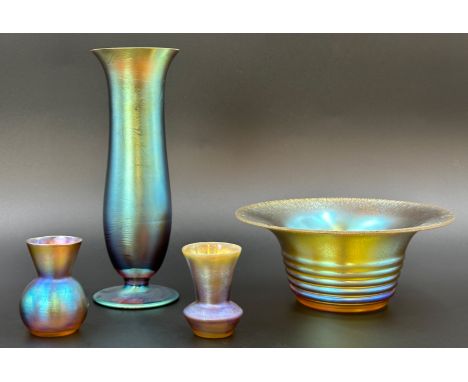 Karl WIEDMANN (1905 - 1992). 4-teiliges Konvolut. WMF Myra. Vasen und Schalen. Um 1930.Circa 7 cm x 16 cm im Durchmesser die 