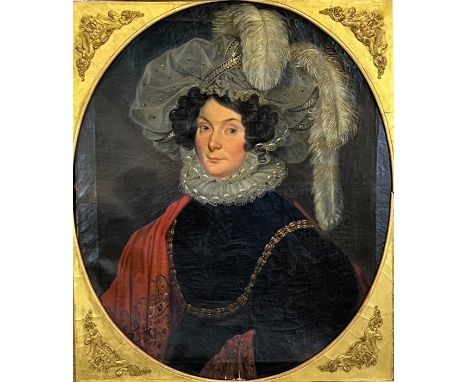 Portraitist (XIX). Portrait einer adeligen Dame.Circa 82 cm x 68 cm. Circa 102 cm x 90 cm mit Rahmen. Gemälde. Öl auf Leinwan