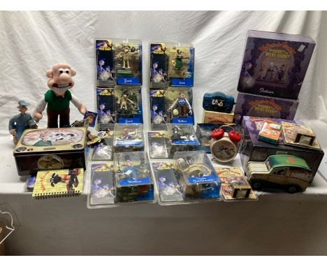 Selection of unused Wallace and Gromit curse of the were-rabbit toys and figures.&nbsp; limited edition statue sets x 3 encas