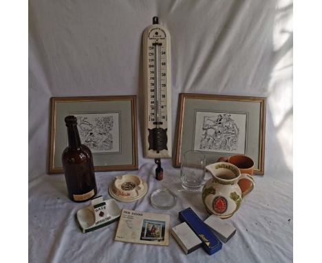 Collection of Breweriana to include a Bass advertising pottery barometer.