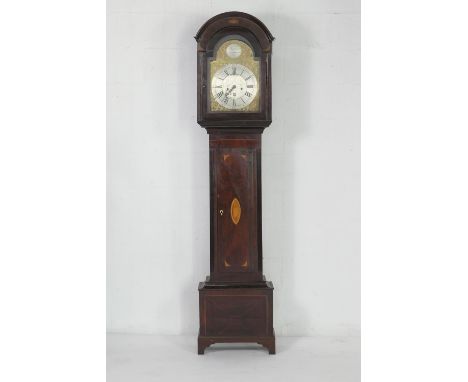 Barwise, Cockermouth, mahogany and inlaid eight day longcase clock, arched hood over a 12'' arched dial with silvered chapter