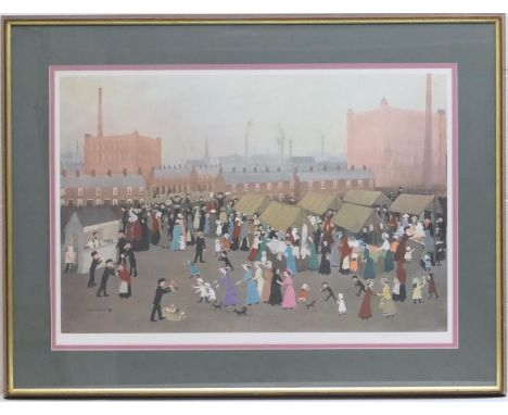 Helen Layfield Bradley (1900-79), 'Hollingwood Market', lithograph in colours, signed in pencil to the margin, with blind sta