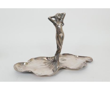 WMF Art Nouveau silver plated pewter hors d'oeuvres dish, circa 1900, centred with a diaphanous lady on a shaped base, width 