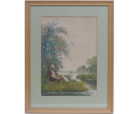 Frederick Hines (active 1875-1928), First time fishing, watercolour, signed, 39cm x 27cm 