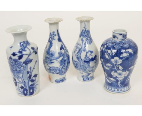 Chinese blue and white small Meiping vase, 19th Century, decorated with prunus blossom, Kangxi four character mark, 13cm; als