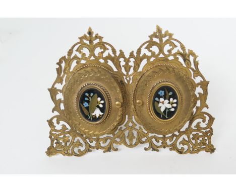 Howell James &amp; Sons, London, brass pietra dura double oval photograph frame, 19cm x 14.5cm 