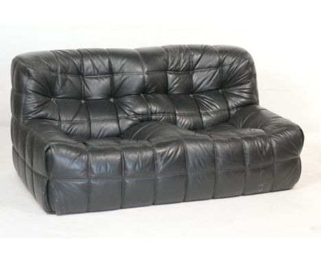 Lignet Roset Tigi black ballooned leather two seater sofa, 95cm 