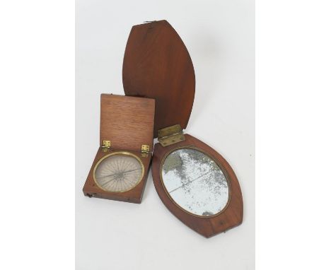 19th Century mahogany cased field compass, with paper dial, 9cm; also a 19th Century mahogany and inlaid officer's campaign f