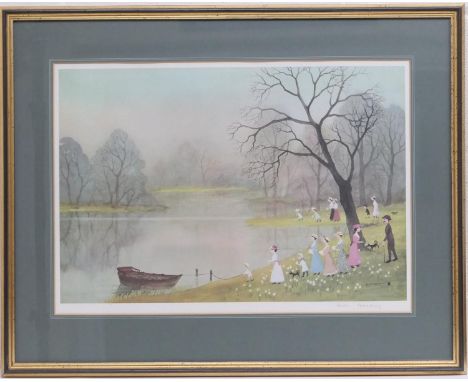 Helen Layfield Bradley (1900-79), 'April', lithograph in colours, signed in pencil to the margin, with blind stamp, 41cm x 58