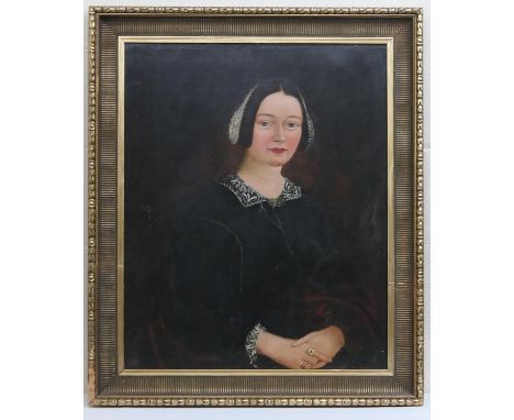 English School (mid 19th Century), Portrait of a lady sporting a white lace collar, seated half length, oil on relined canvas
