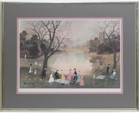 Helen Layfield Bradley (1900-79), 'Our picnic', lithograph in colours, signed in pencil to the margin, with blind stamp, 43cm