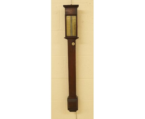 W B Watson, Bolton, mahogany stick barometer, early 19th Century, with brass Vernier scale, turned bone adjuster, height 97cm