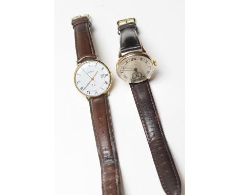 Smiths 9ct gold gent's vintage wristwatch, circa 1947, manual wind, 30mm, on a leather strap; also a Swiss 9ct gold cased gen