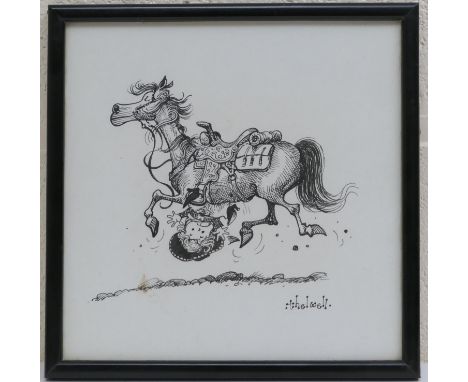 Norman Thelwell (1923-2004), Rodeo, a first attempt, pen and ink, signed, 18cm square 