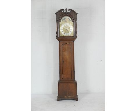 Atkinson, Ormskirk, oak and mahogany inlaid eight day longcase clock, the hood with swan neck pediment centred with a scallop