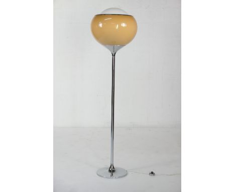 Modernist chrome and perspex standard lamp, with fawn and white shade, height 177cm, 48cm diameter 