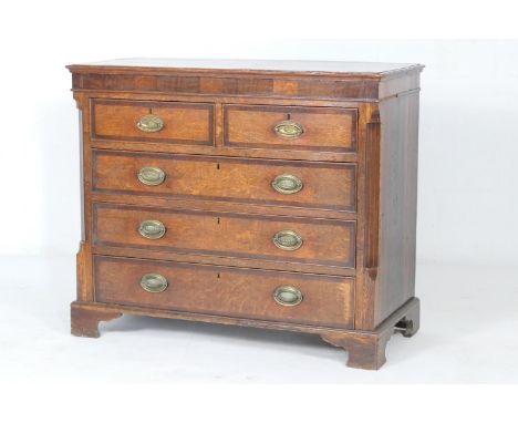 George III oak and mahogany chest of drawers, circa 1790, fitted two short and three long graduated drawers with later presse