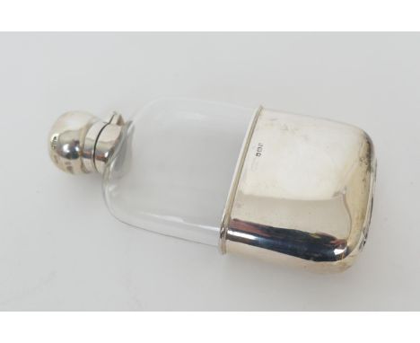 Late Victorian silver mounted glass hip flask, by James Dixon &amp; Son, Sheffield 1898, with hinged silver bayonet top and r