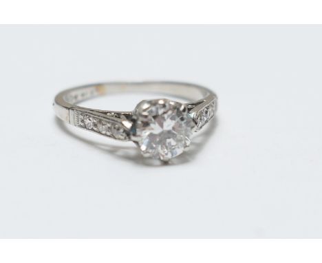 Diamond ring, round brilliant cut stone of approx. 0.75ct, estimated as G/H in colour and clarity as SI1/2, in a platinum cla