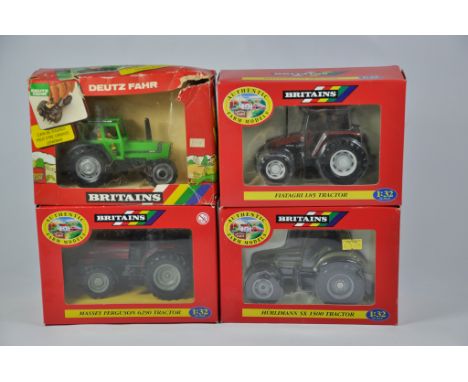 Britains Farm 1/32 Tractor Selection including Deutz DX92, Fiat L85, Hurliamnn SX1500 and MF6290. M in F to VG Boxes. (4)