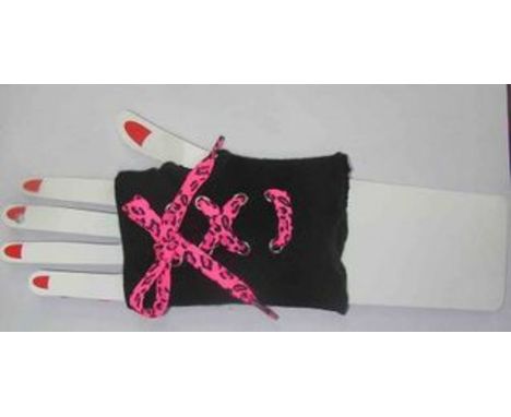 A box of 144 pairs of lady's skull gloves with pink laces 