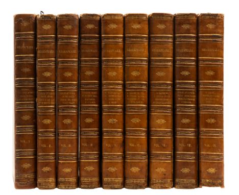 Shakespeare (William) The Dramatic Works, 9 vol., revised by George Steevens, half-titles, 96 engraved plates with tissue-gua
