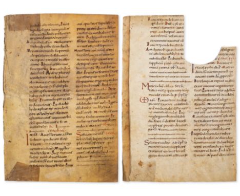 *** Please note, the description of this lot has changed *** Two leaves from an early missal, in Latin, decorated manuscript 