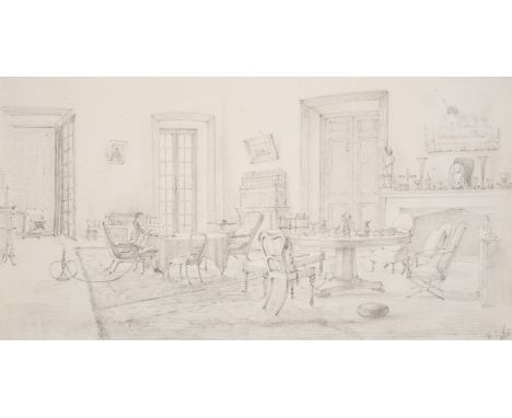 India.- D'Oyly (Charles) Follower of. Interior of an Indian mansion house, with Englishman sitting at a table with hookah,&nb