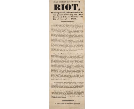 Broadside.- Poor Law Bill.- Most serious and alarming Riot, At Sheepshead, Leicestershire, by the people resenting the New Po