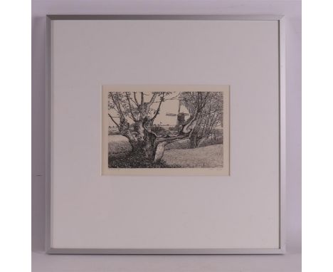 Homan, Reinder E. (Smilde 1950-) "Mills with pollard willow", signed in full in pencil l.o and '93, etching/paper no. 40/60, 