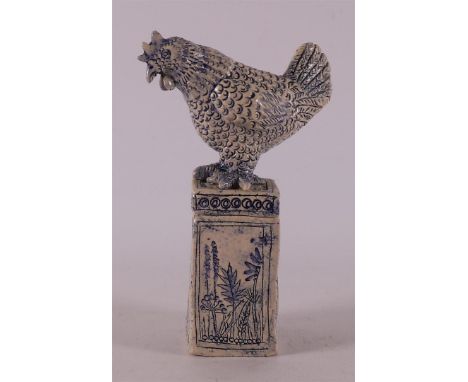 Dulmen, von Krumpelmann, Lydeke (Groningen 1952) "Chicken on a rectangular box", ceramic object, 2000, signed on the bottom, 
