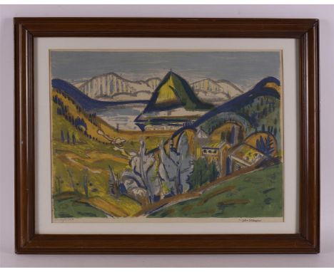Wiegers, Jan (Oldenhove 1893 A'dam-1959) "Mountain landscape Davos", signed in full in pencil r.o, own print colour lithograp