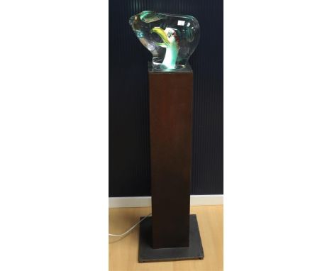 A polychrome solid glass standing object of a seagull on a metal base, unique: Kjell Engman (1946) 1995, executed by: Kosta B