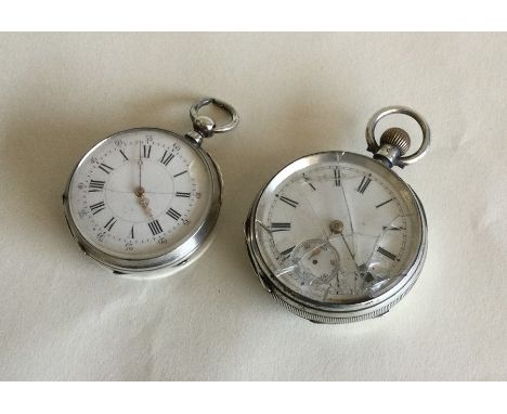 A Continental silver and enamelled fob watch together with one other. Est. £20 - £30.